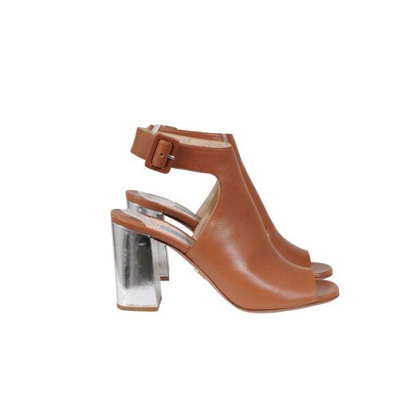 Prada Womens Open Toe Ankle Wrap Heel Booties US9.5 EU39.5 Brown Leather Boots - Picture 8 of 11